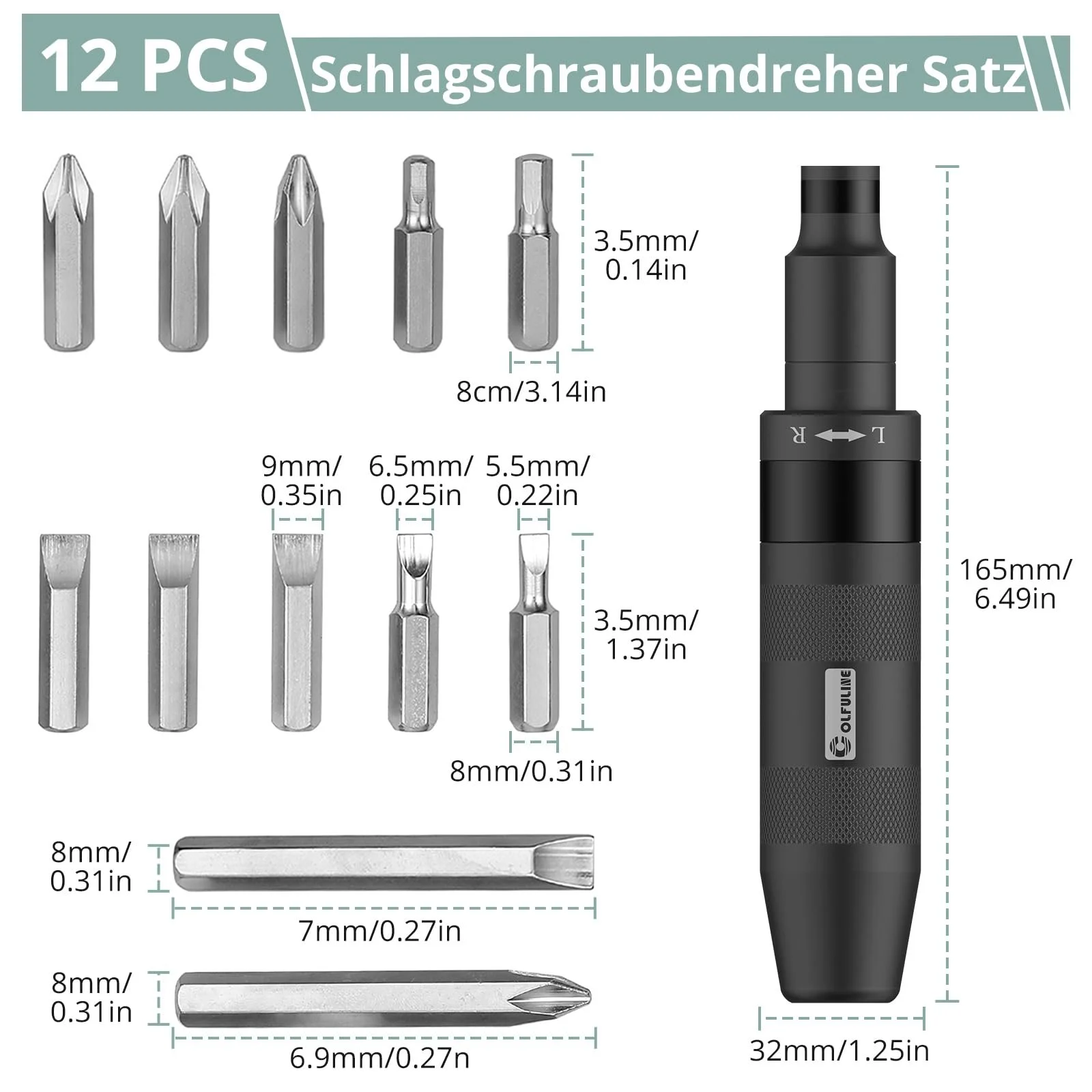 Набір ударних викруток COLFULINE 1/2 дюйма 13 предметів Black, фото №3