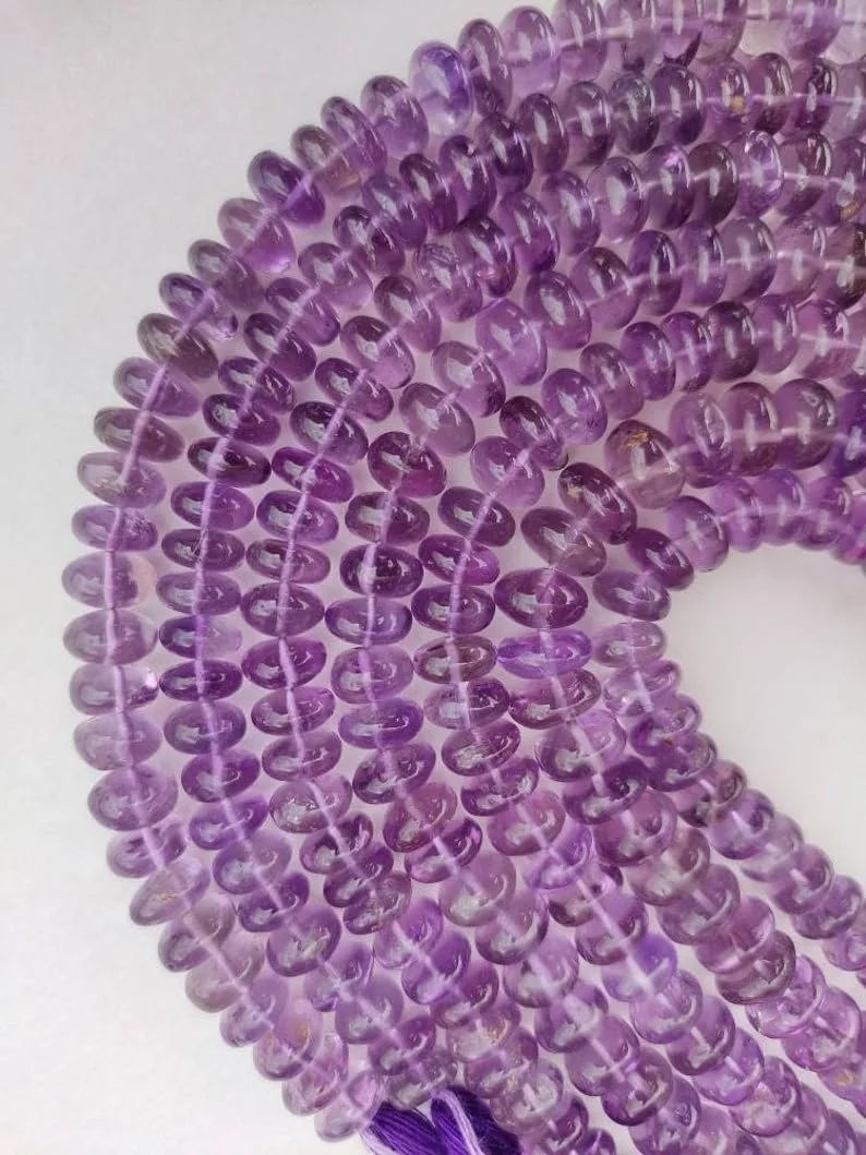 Бусины Аметист рондель гладкие 7-8 мм, нить длиной 33 см камни для ожерелья, браслета, фото №5