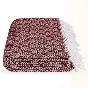 Плед Lanavitta Jasmine Полушерстяной Плед, Покрывало & Плед, Плед на диван, Плед на кушетку & Покрывало для кровати 20% шерсть, 40% хлопок & 40% полиэстер, Бордовый красный, 140 x 200 см - Фото 1