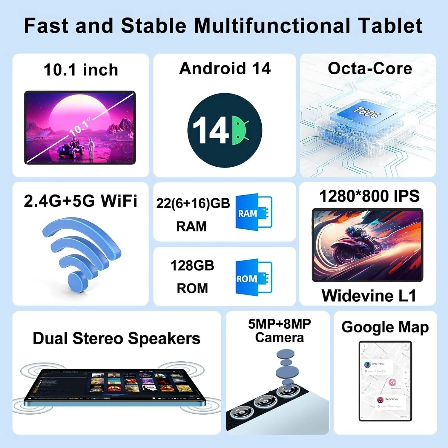 Планшет Ziovo Z118 10.1" (6+16)/128 ГБ 8-ядер 8000 мА·ч Android 14 Чорно-блакитний, фото №2