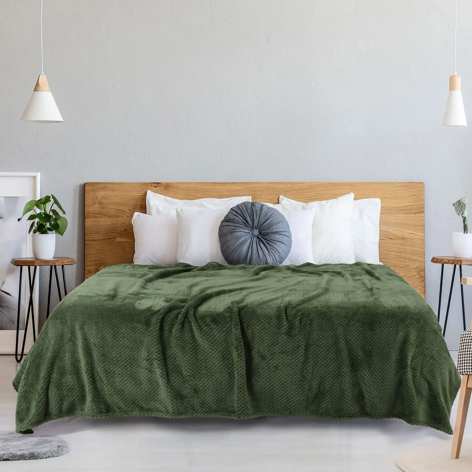 Покрывало Флисовое sourcing map Фланелевое Оливково-зеленое, фото №3