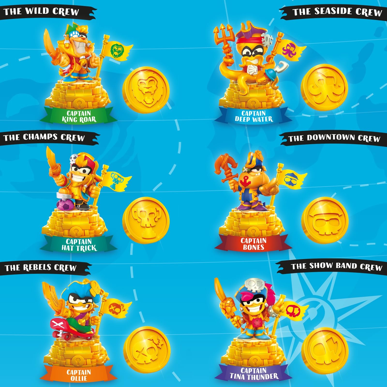 Игровая Фигурка PIRATIX ADVENTURE WORLD Golden Treasure Series Gold Pack The Rebels Crew, 5 Piratix Сюрприз, 1 Эксклюзивное Сокровище, 1 Эксклюзивный Флаг, 1 Подиум, 6 Аксессуаров, Капитан Golden Ollie, фото №4
