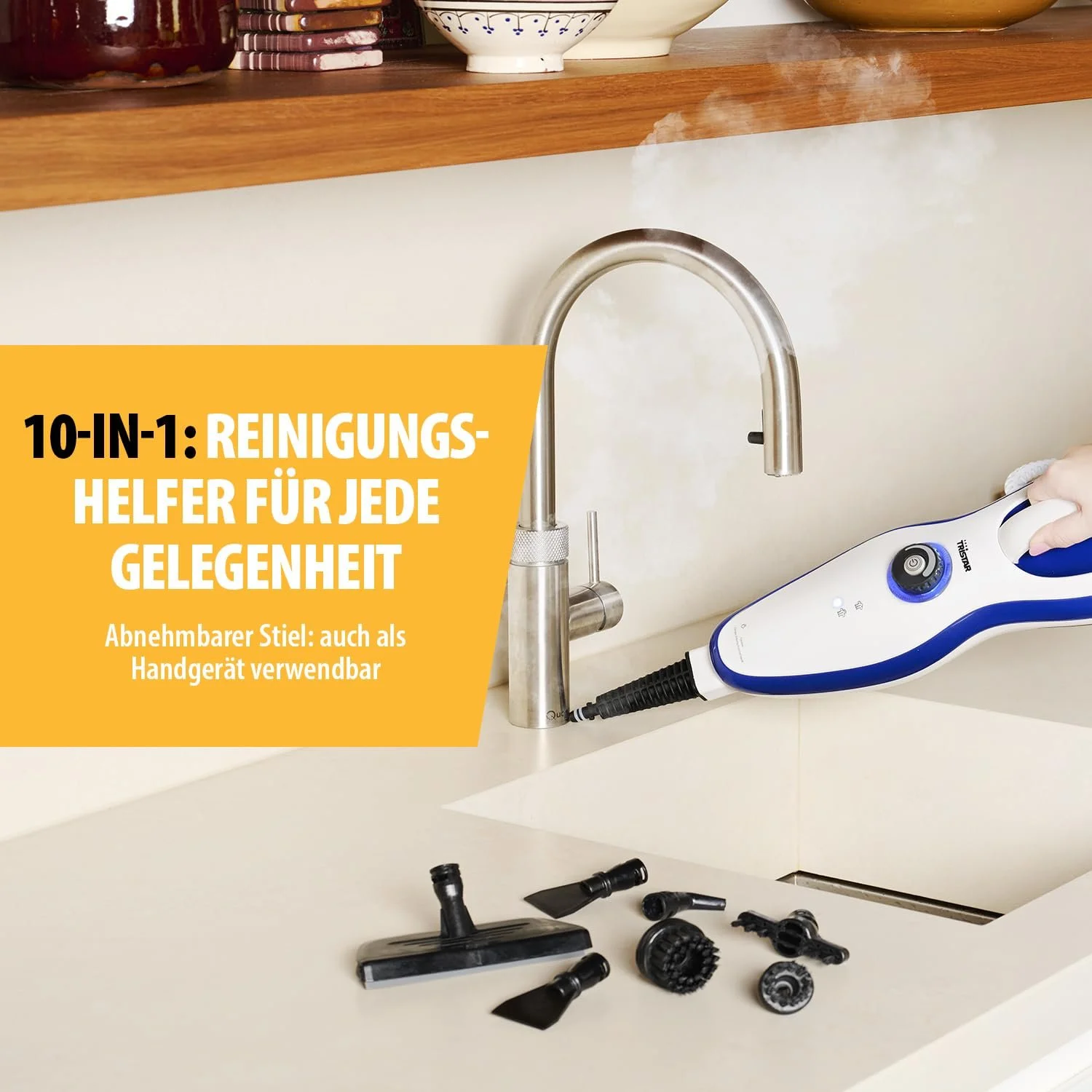 Парова швабра Tristar SR-5261 10-в-1 для твердих підлог та килимів зі знімним шлангом Біла, фото №5