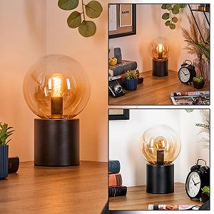Настільна лампа HOFSTEIN Gastor метал / скло 15 см E14 Чорний/Бурштиновий/Прозорий - Фото 1