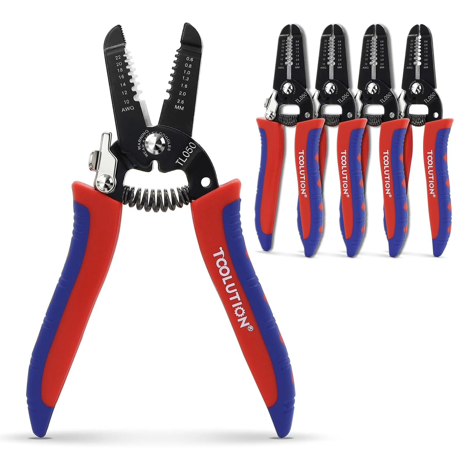 Стриппер-кусачки 5 шт. 10-22 AWG подпружиненный с защитным замком для низкого напряжения, фото №1