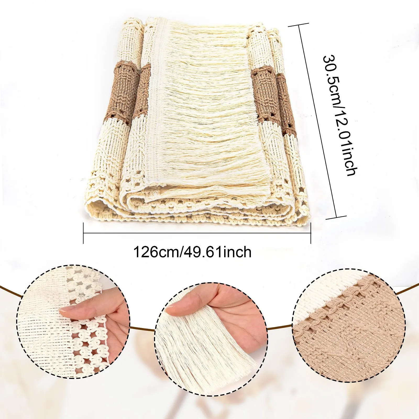 Ранер для столу Macrame 30 x 126 см Бежевий, фото №7 Ранер для столу Macrame 30 x 126 см Бежевий, фото №7