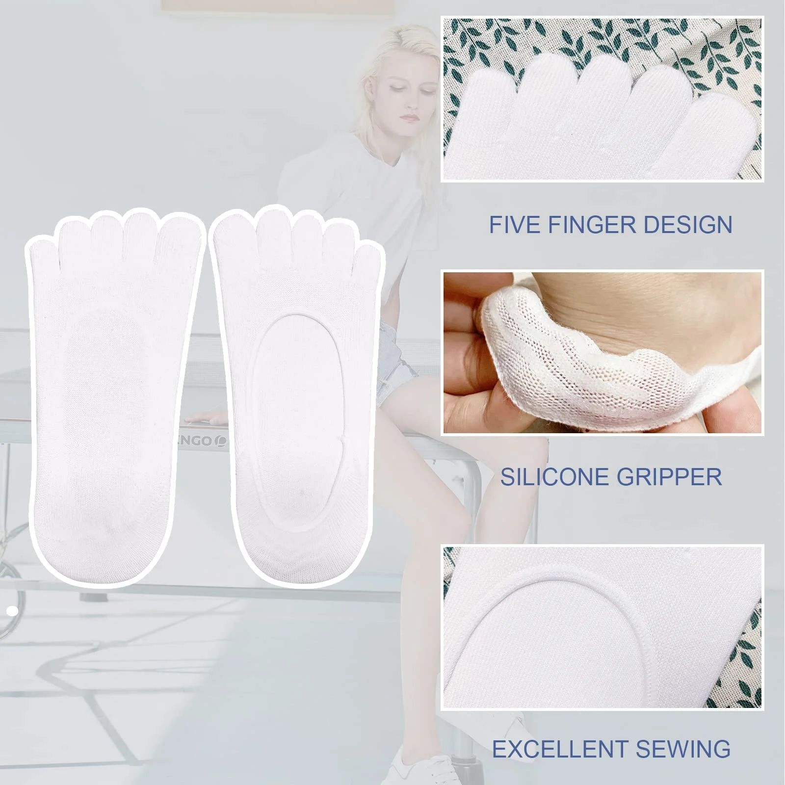 Носки-следки CaiDieNu, женские, с низким вырезом, с пятью пальцами, хлопковые, спортивные, невидимые, 3/6 пар, фото №4