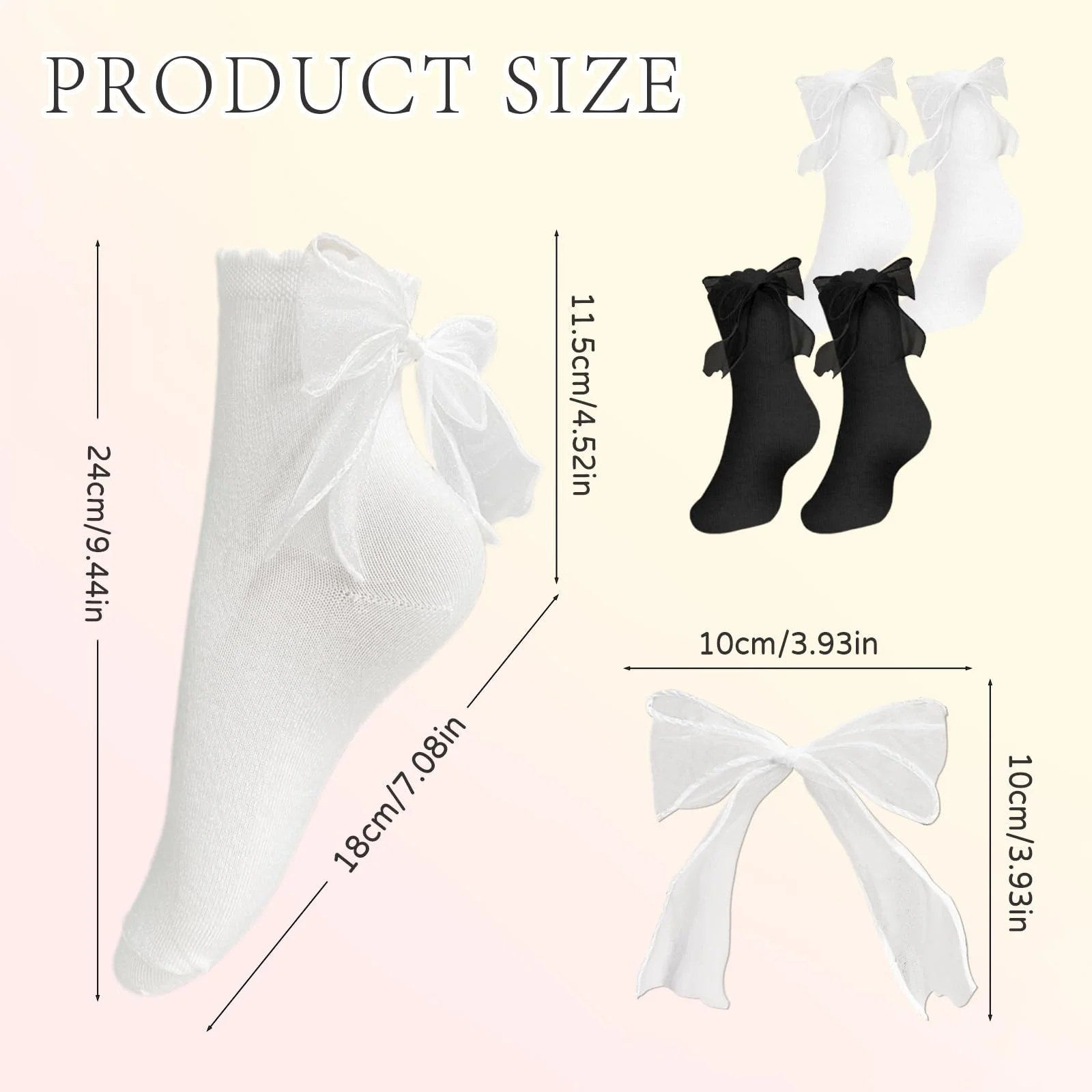 4 пары черно-белых носков с оборками и кружевом для женщин и девочек, балетные носки с вязаным кружевом, носки для платья принцессы с бантом, носки до середины голени для вечеринок, ежедневных фестивалей, фото №2