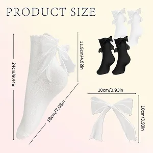 4 пари чорно-білих шкарпеток з рюшами та мереживом для жінок synthetic.ua - Фото 1