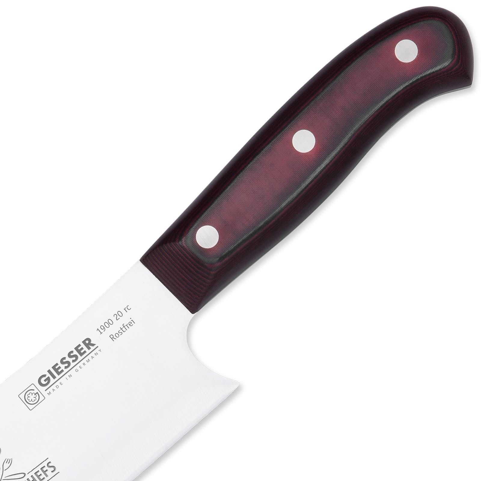 Набір ножів Giesser PremiumCut Rocking Chef 2 предмети: кухарський ніж 20 см, ніж для чищення овочів 10 см, Micarta, червоний, нержавіюча сталь, фото №2