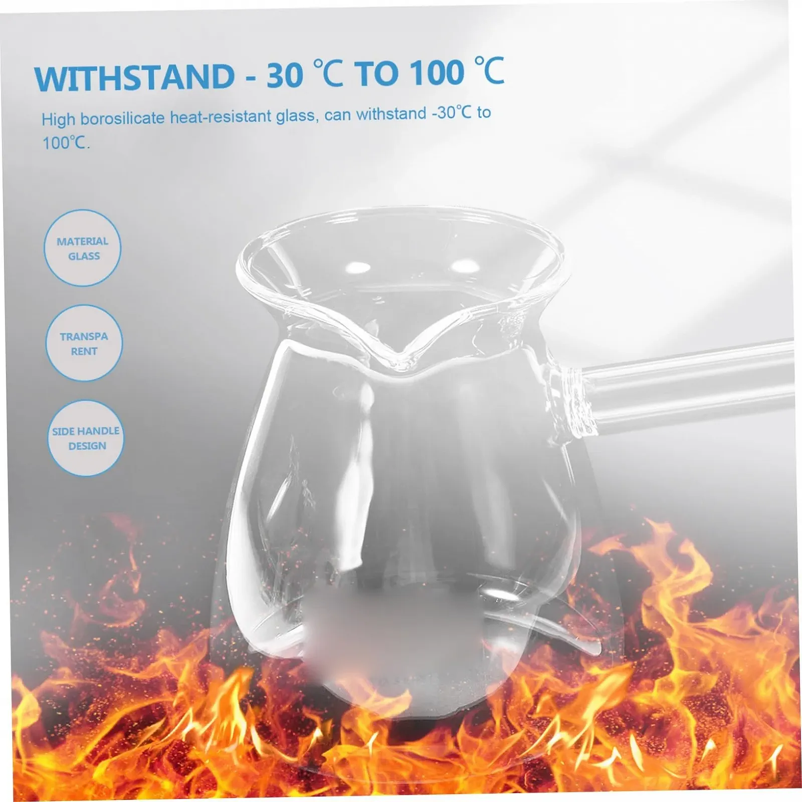 Турка скляна High Borosilicate 450 мл з V-подібним носиком, термостійка, прозора, фото №9