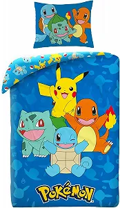 Комплект постільної білизни Pokemon 135 x 200 см + 80 x 80 см, Pikachu, Glumanda, Schiggy & Bisasam, двокомпонентний: покривало на ковдру + наволочка, мікроволокно - Фото 1