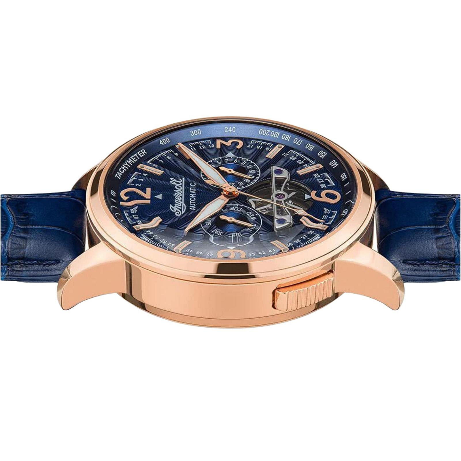 Чоловічий годинник Ingersoll The Regent Automatic 47 мм з відкритим серцем та синім шкіряним ремінцем I00301B, фото №5