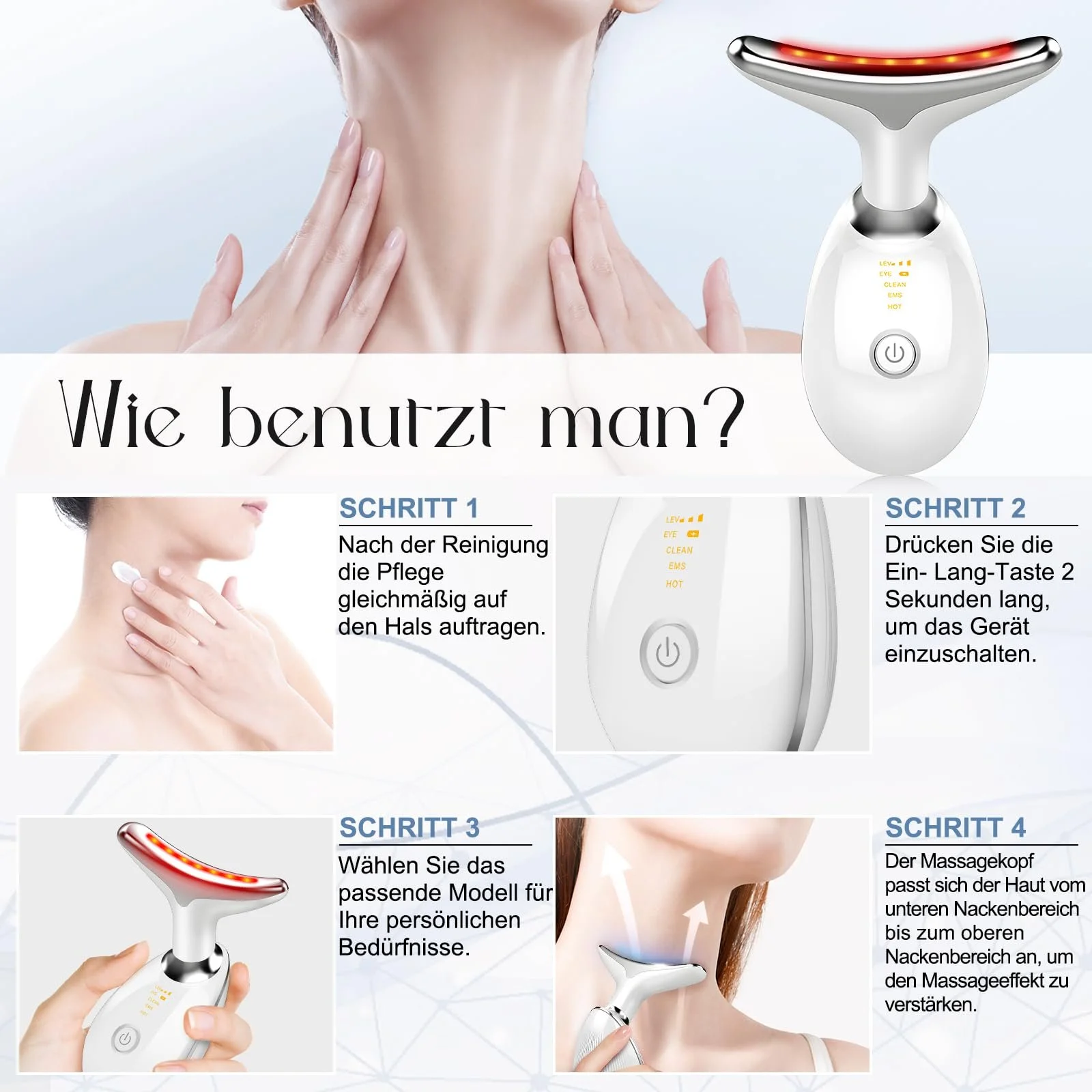 Масажер для обличчя NVKHG проти зморшок, 7 кольорів LED світла EMS Gua Sha електричний, 3 режими, фото №6