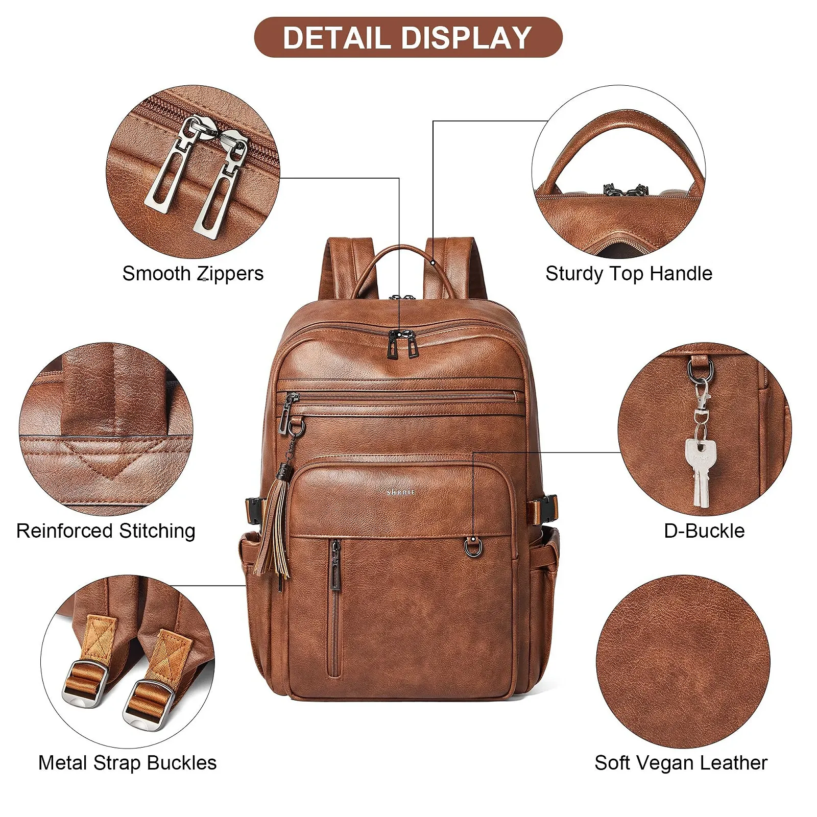 Рюкзак для ноутбука Shrrie 17 дюймов Vegan Leather Карамельно-коричневый, фото №7 Рюкзак для ноутбука Shrrie 17 дюймов Vegan Leather Карамельно-коричневый, фото №7