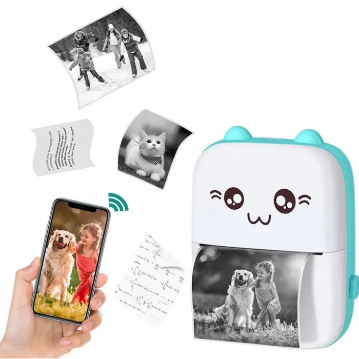 Портативный детский термопринтер Mini Printer мини принтер с рулоном термобумаги в комплекте работает от телефона, фото №2