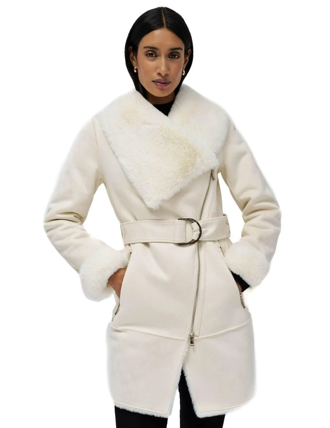 Жіноче пальто Salsa Jeans Замшеве з хутряним коміром, фото №1