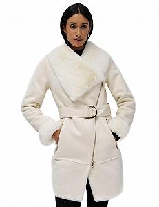 Жіноче пальто Salsa Jeans Замшеве з хутряним коміром - Фото 1