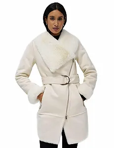 Жіноче пальто Salsa Jeans Замшеве з хутряним коміром - Фото 1