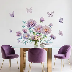 Наклейка на стіну KAIRNE Flowers Peonies Blossoms Butterfly Пурпурна synthetic.ua - Фото 1