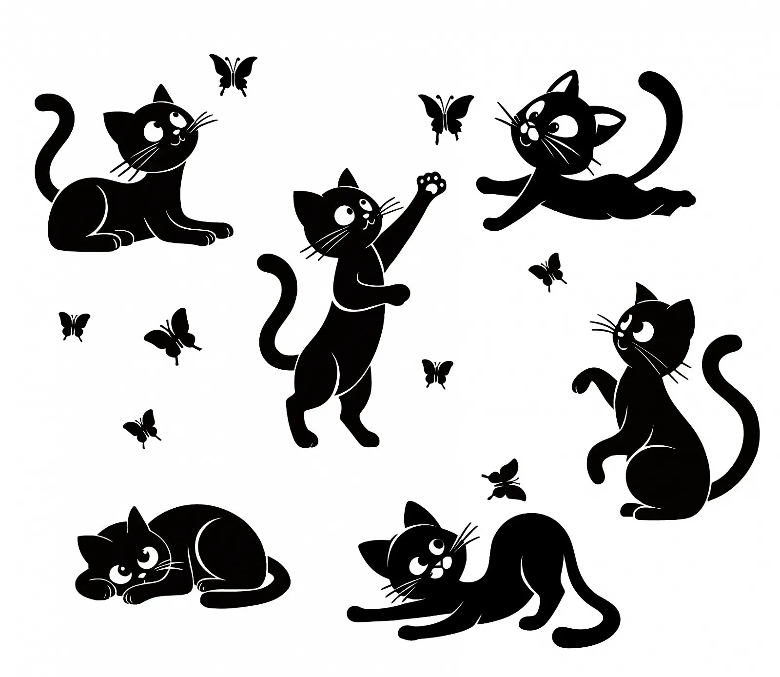 Наклейка на стіну Funny Cat Butterfly Dynamic Cat Decor Вінілова Чорна, фото №1