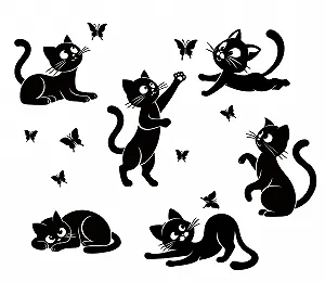 Наклейка на стіну Funny Cat Butterfly Dynamic Cat Decor Вінілова Чорна - Фото 1