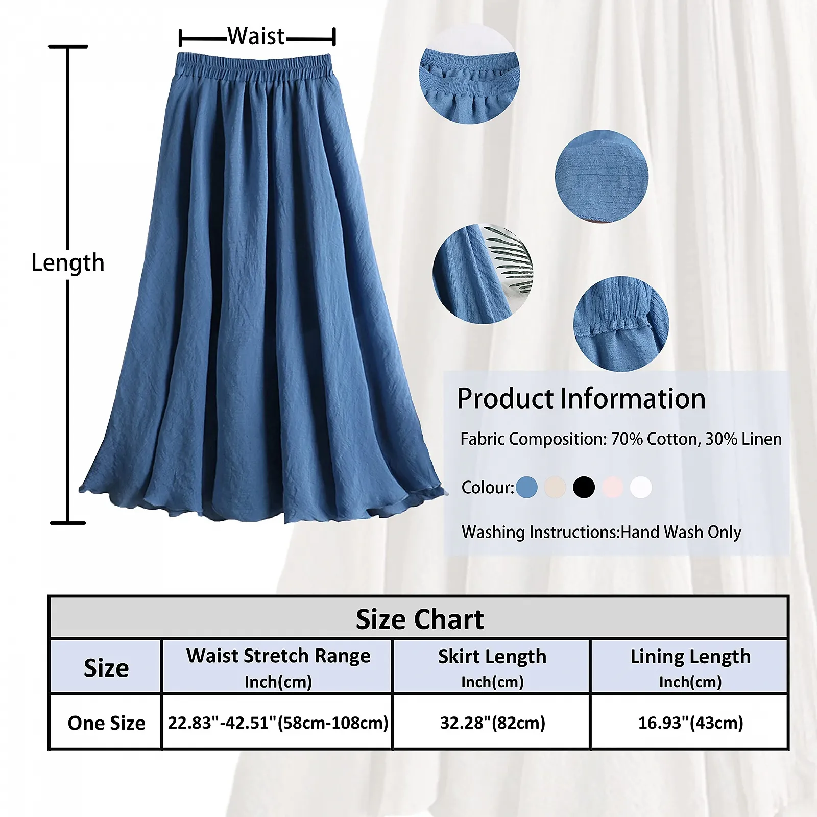 Лляна спідниця ORANZT Жіноча, еластичний пояс, довга максі, фото №3