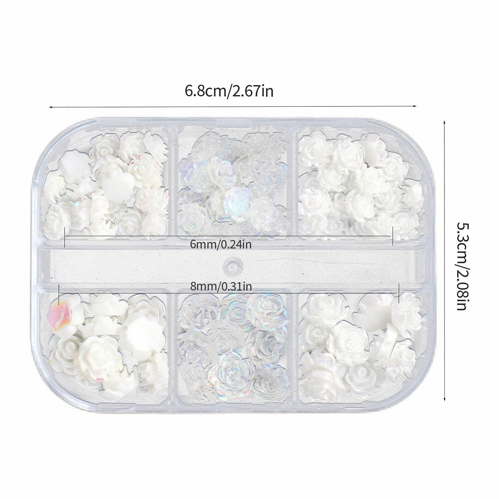 Подвеска для ногтей Цветок Yeeda Роза 5D Цветочные украшения для ногтей, 6 ячеек 3D Акриловые цветы для ногтей Стразы Роза Весенние украшения для ногтей, DIY украшения для маникюра, фото №5