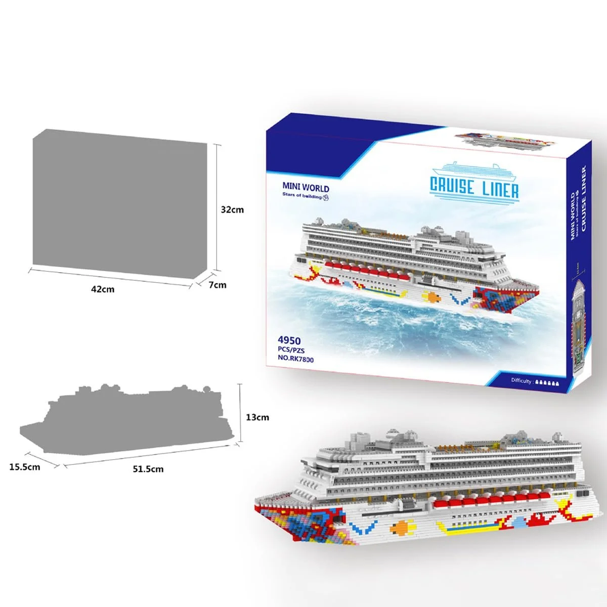 Конструктор Круизный лайнер Auspcers Technik, 2428 блоков, конструкторская игрушка для взрослых и детей, не совместим с крупными брендами, фото №5