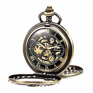 Кишеньковий годинник TREEWETO Unisex Double Hinge Antique Dragon Skeleton з ланцюжком бронзовий - Фото 1