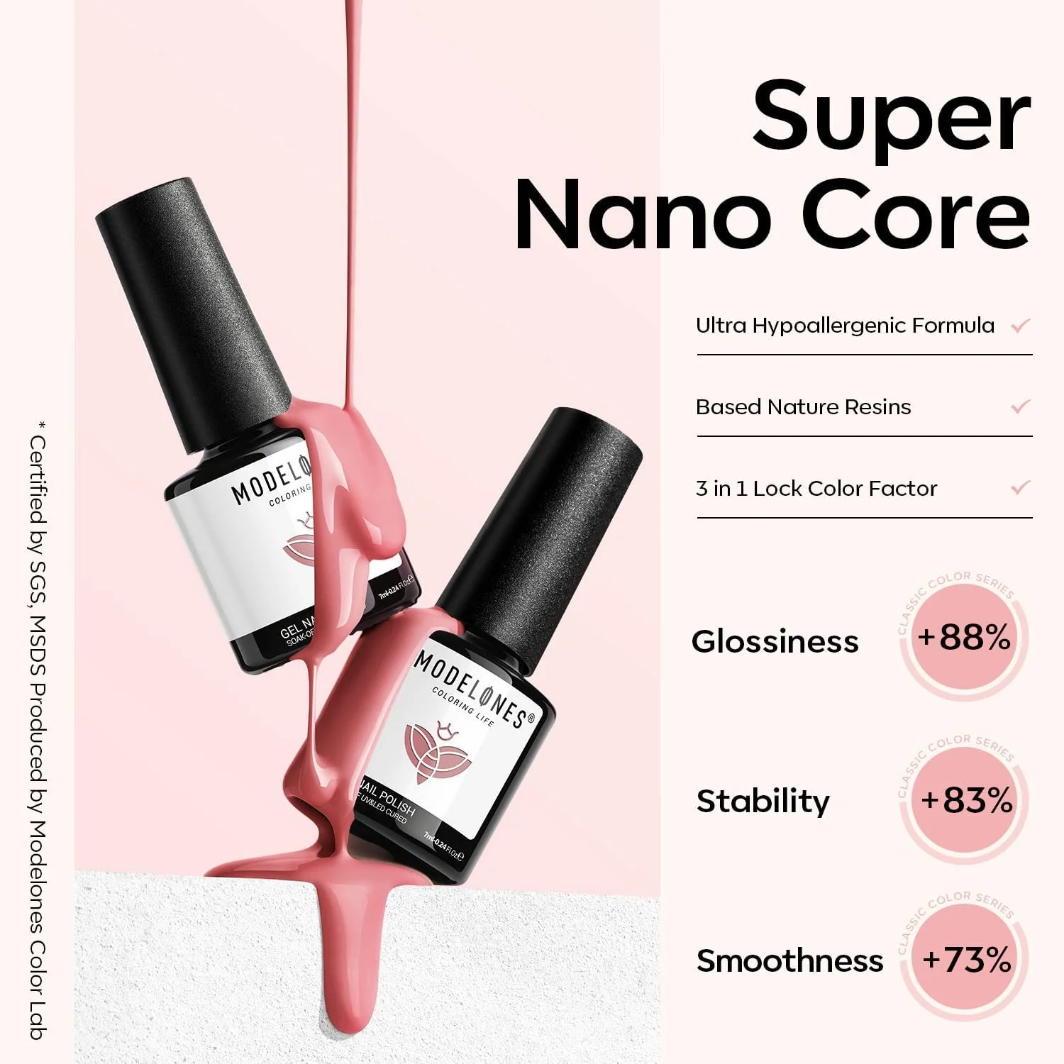 Гель-лак Modelones Набір Рожевий Нюдовий Рожевий 6 кольорів, фото №7
