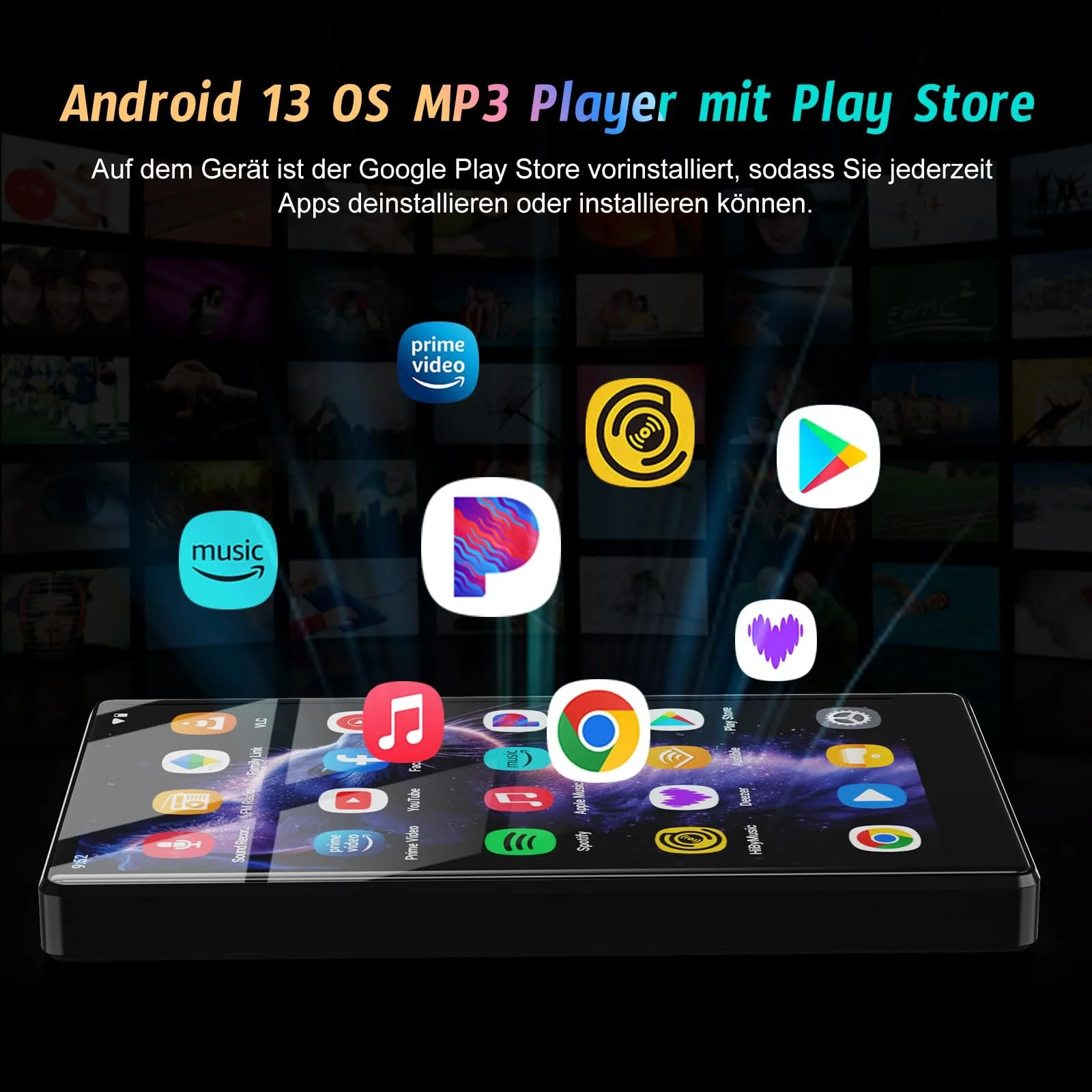 MP3-плеер 5 Inch Android 13 OS, 96 GB с Bluetooth и WiFi, 1080P HD MP4 плеер, с предустановленными Spotify, Audible и Play Store, фото №3