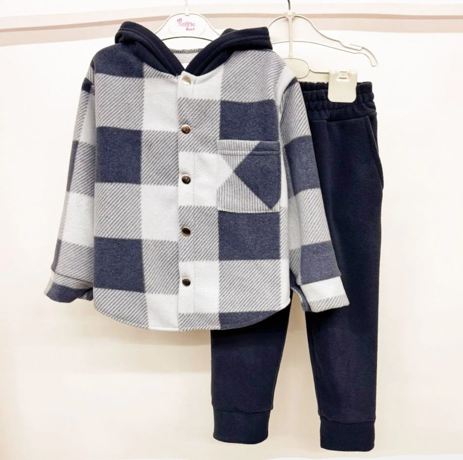 Теплий костюм клітинка фліс полар від 98 до 158 см, фото №4