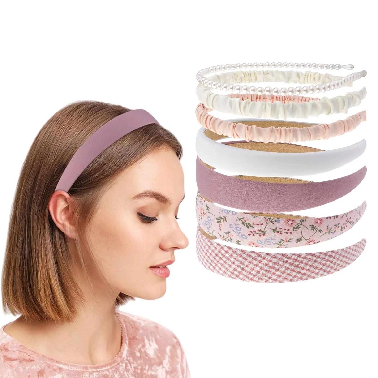 Набір обручів для волосся рожевий, 7 шт., фото №1