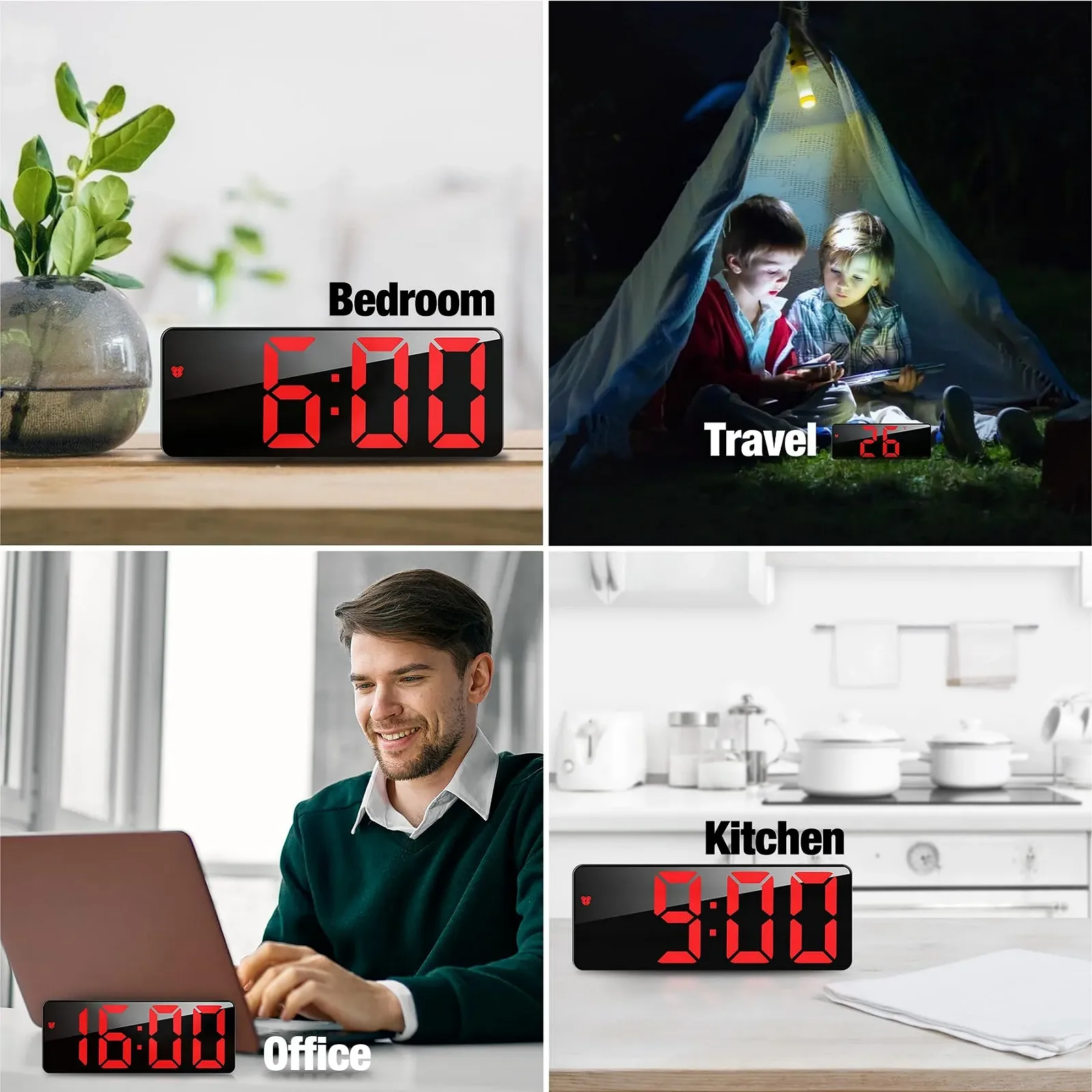 Цифровий Будильник JQGO, LED, Дзеркальний, Голосове Керування, Відображення Температури, Регульована Яскравість, фото №6