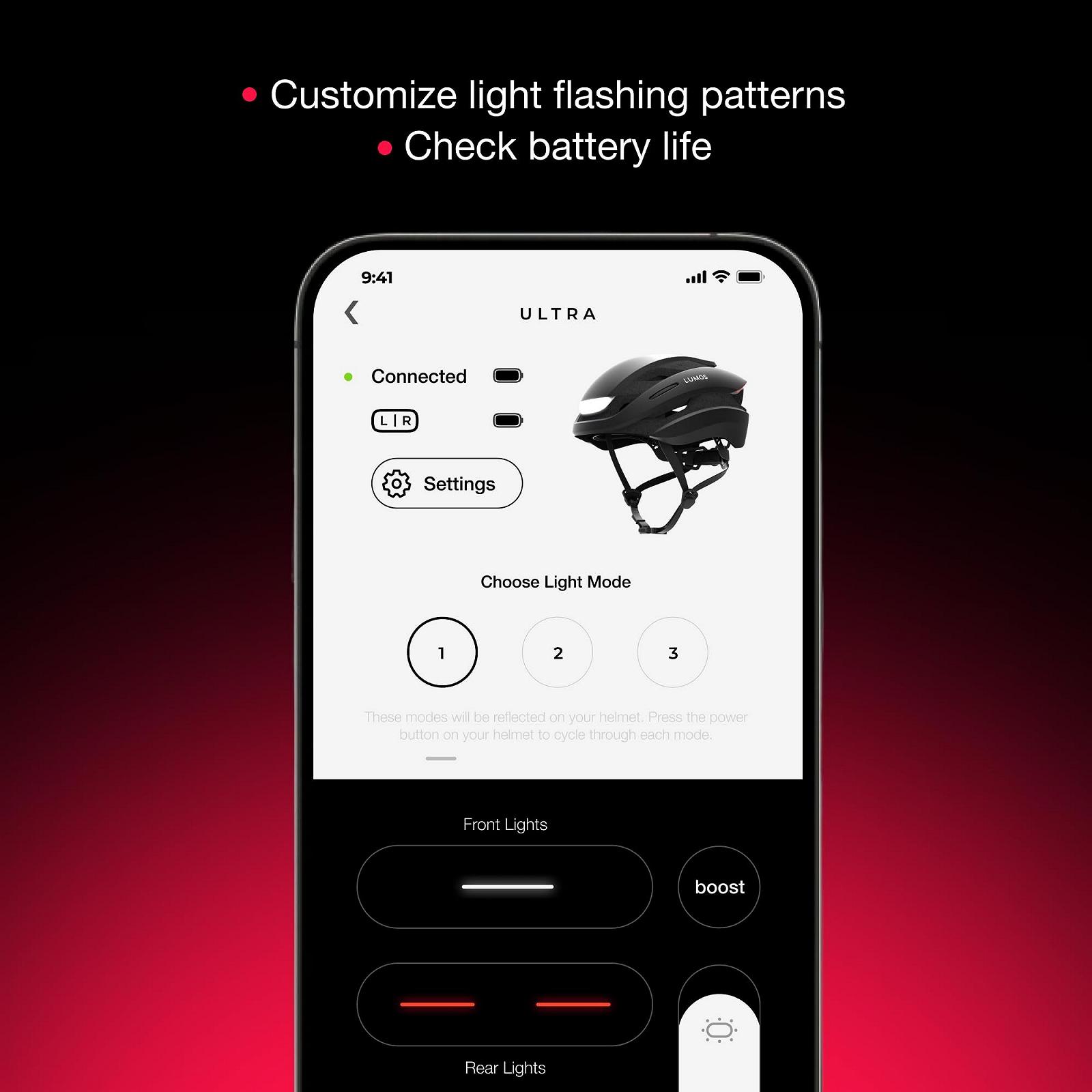 Шолом Lumos Ultra Smart велосипедний з переднім і заднім LED ліхтарем, покажчиком повороту, стоп-сигналами і Bluetooth для дорослих (чоловіків, жінок), фото №4