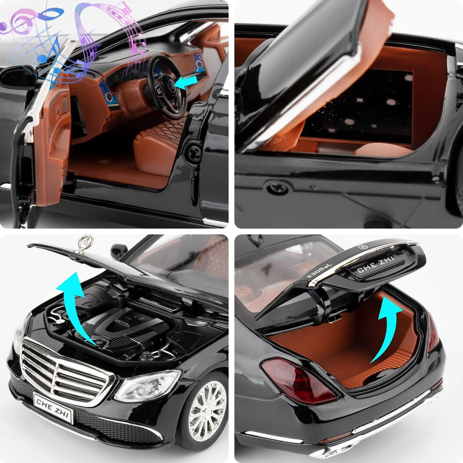 Игрушечная Машина E300, 1:24, Черный, фото №4