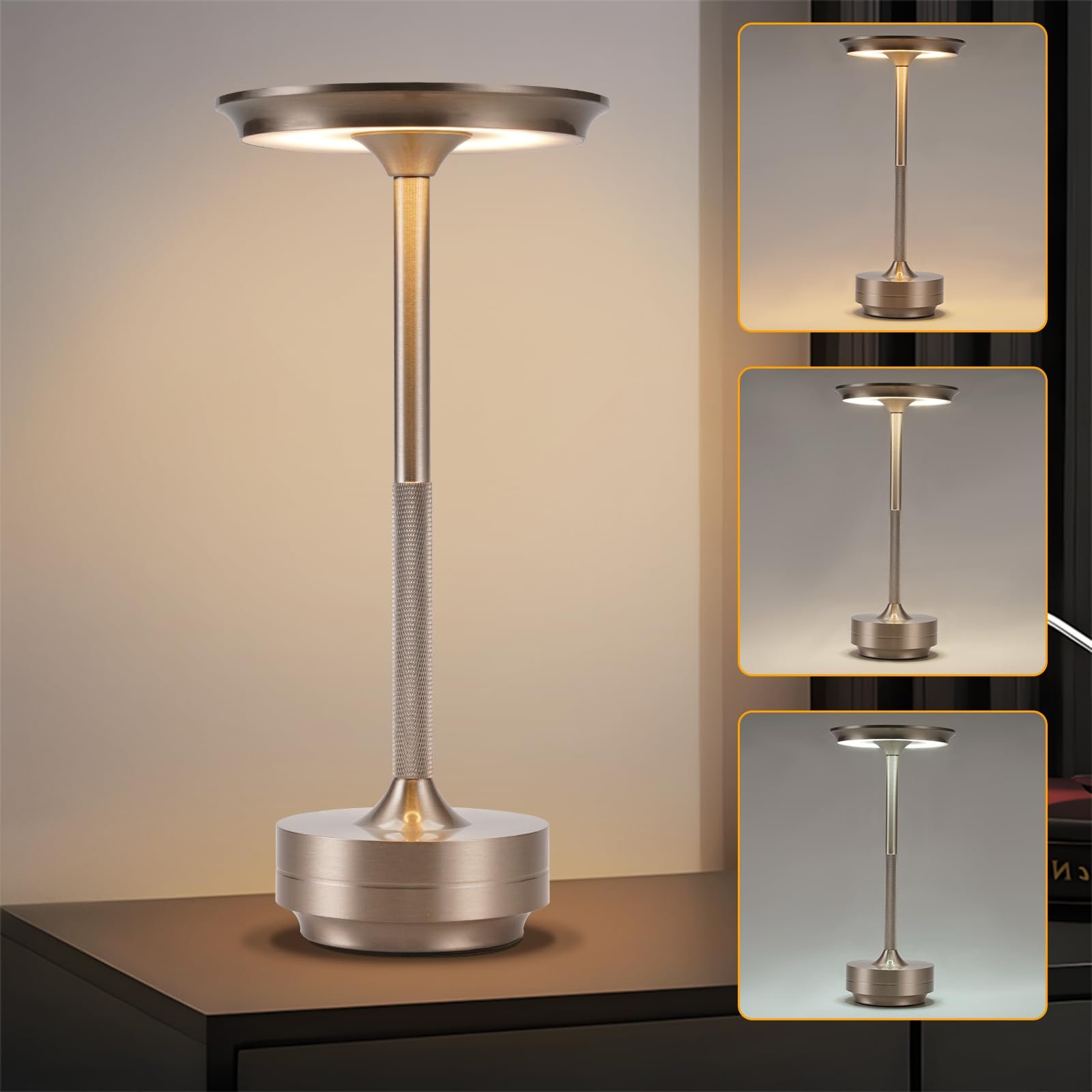 Настільна лампа LED акумуляторна сенсорна USB Нікель Комплект із 2 шт., фото №9