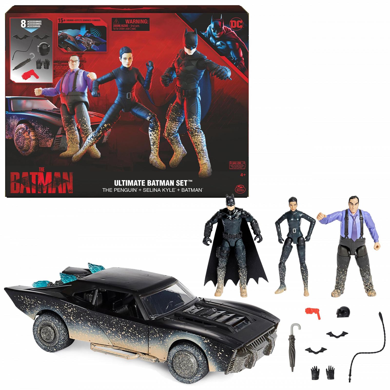 Фигурки DC Comics Batman Бэтмен, Пингвин, Селина Кайл, Бэтмобиль, 10 см, грязный вид, фото №1