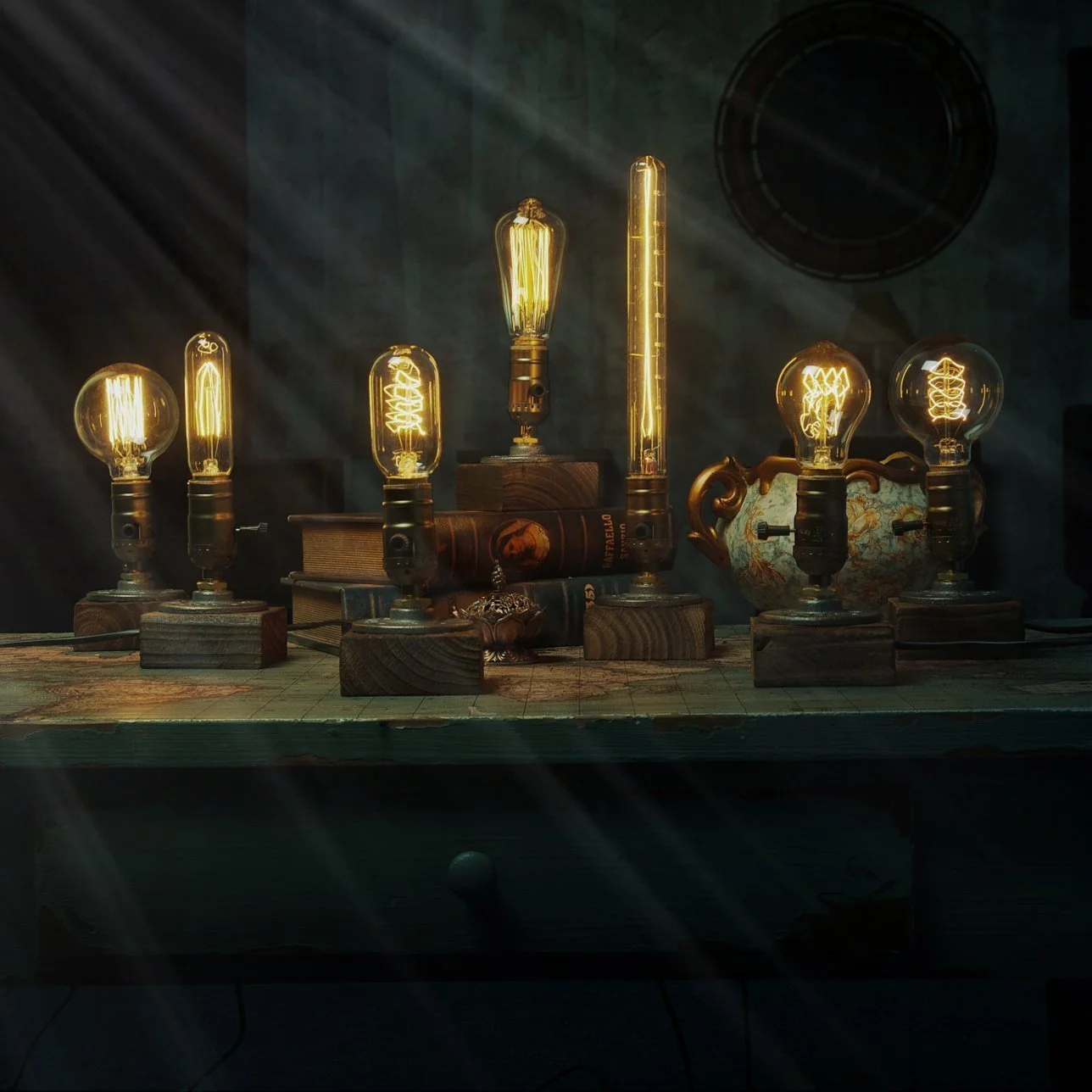 Настільна лампа дерев'яна вінтажна в індустріальному стилі E27 з димером Коричневий, фото №5