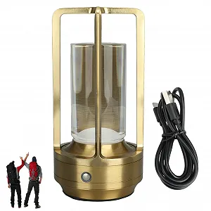 Настільна лампа металева бездротова 3 кольори димована LED акумуляторна сенсорна Золота - Фото 1