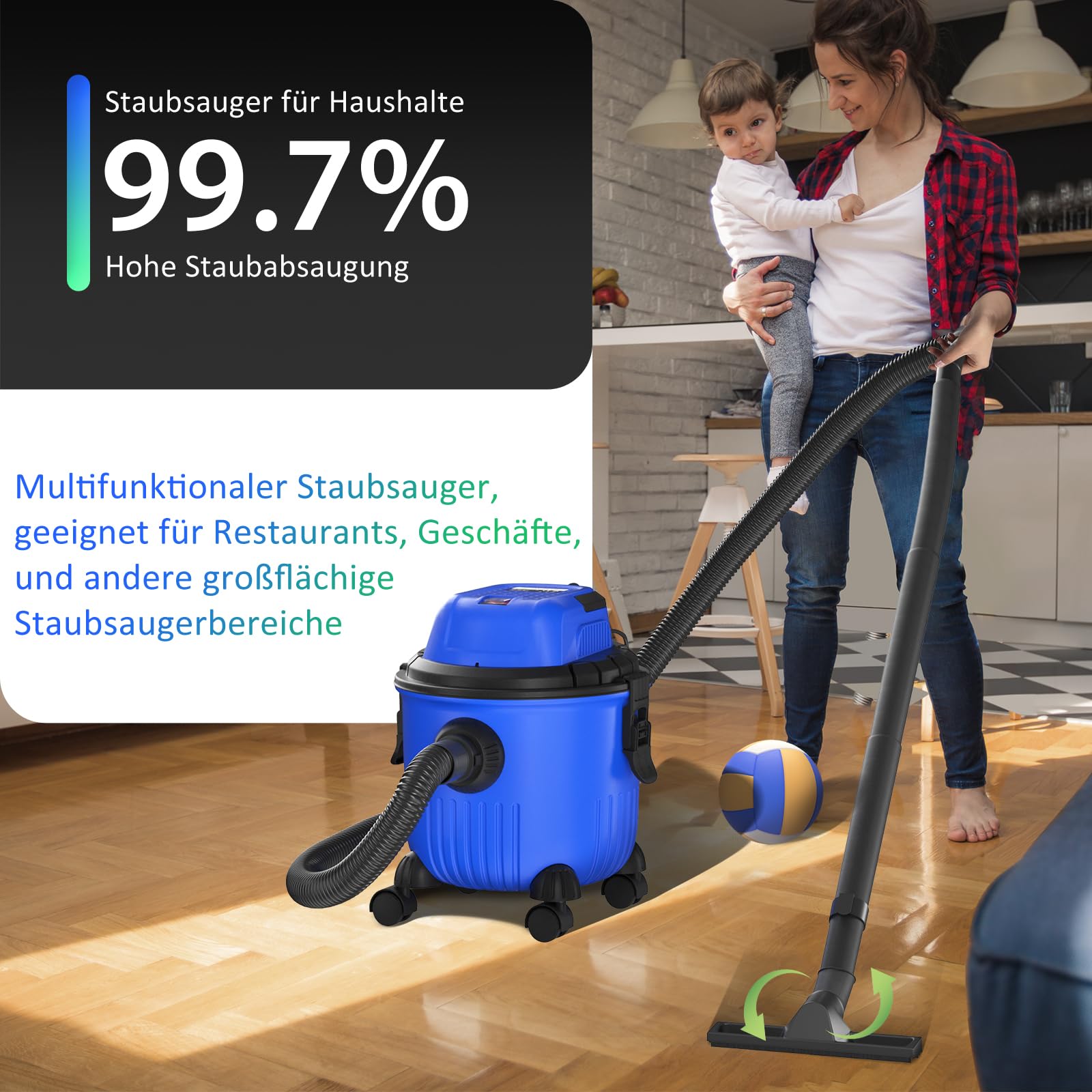 Пилосос для вологого та сухого прибирання Huini 3-в-1 16 кПа 800 Вт 15 л, фото №7