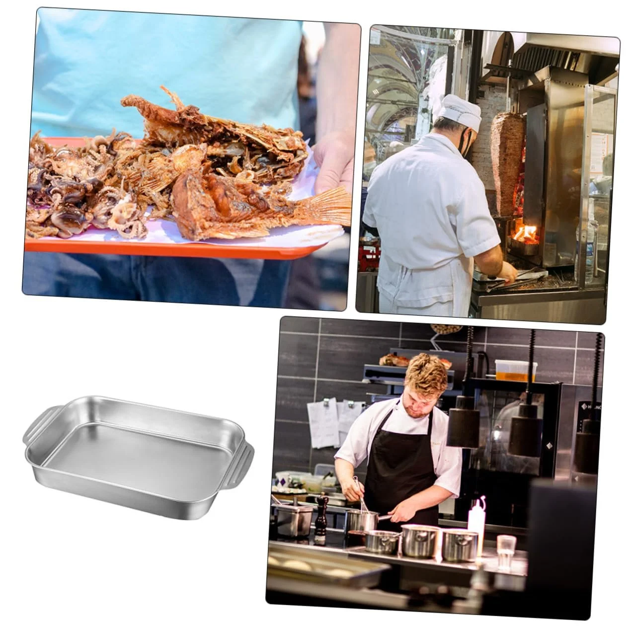 Таця для запікання риби Sosoport з нержавіючої сталі з подвійними ручками 4,1 л універсальна прямокутна, фото №6