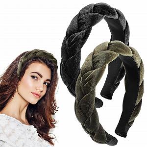 Обруч Бархатный плетеный (2 шт.) Черный, Темно-зеленый - Фото 1