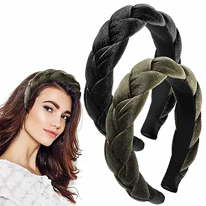 Обруч Бархатный плетеный (2 шт.) Черный, Темно-зеленый - Фото 1