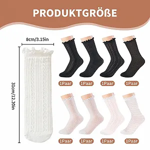 Носки с рюшами (8 пар) Женские Черно-белые synthetic.ua - Фото 1