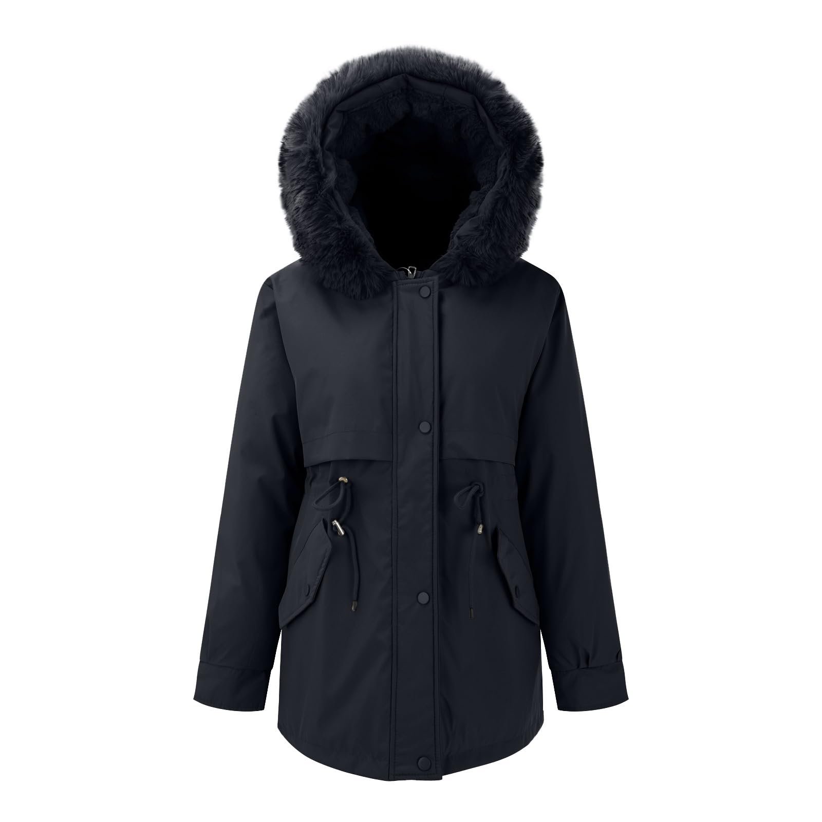 Парка Жіноча Демісезонна На Флісі З Штучним Хутром Тепла Довга З Капюшоном, фото №2