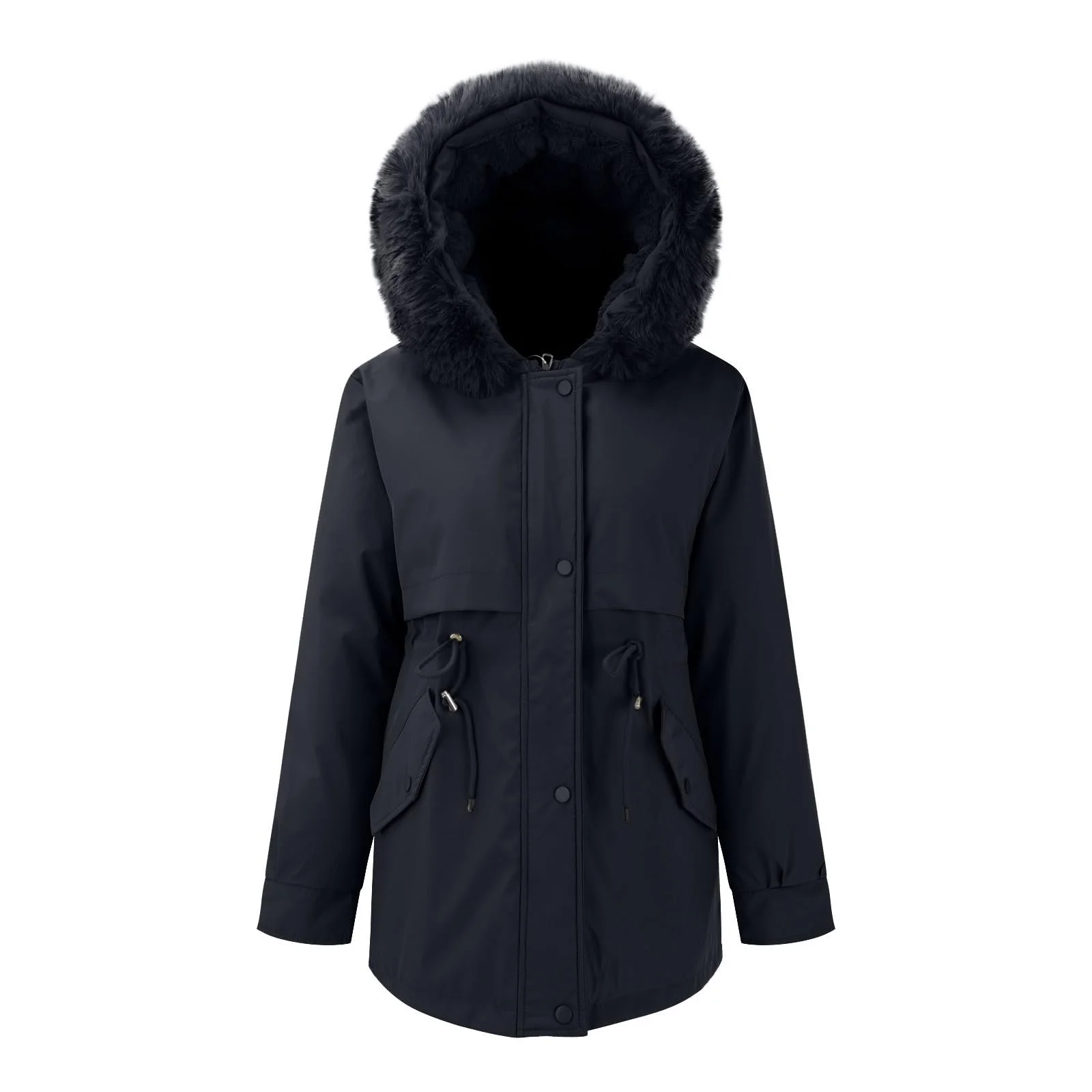 Парка Жіноча Демісезонна На Флісі З Штучним Хутром Тепла Довга З Капюшоном, фото №2