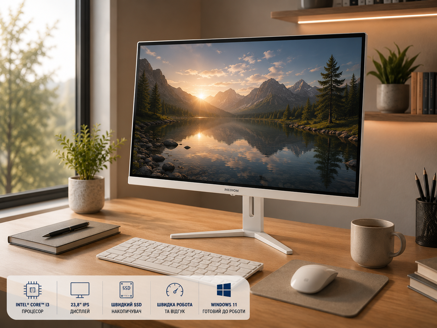 Моноблок 23.8" Medion (Lenovo Group) Akoya E23405 | Intel Core i3-1115G4 | IPS (1920x1080) FullHD | RAM 8 ГБ | SSD 512 ГБ | Intel Graphics | Wi-Fi 5 | Bluetooth 5.0 | Тонкий корпус | Win11 (5187), фото №1 Моноблок 23.8" Medion (Lenovo Group) Akoya E23405 | Intel Core i3-1115G4 | IPS (1920x1080) FullHD | RAM 8 ГБ | SSD 512 ГБ | Intel Graphics | Wi-Fi 5 | Bluetooth 5.0 | Тонкий корпус | Win11 (5187), фото №1