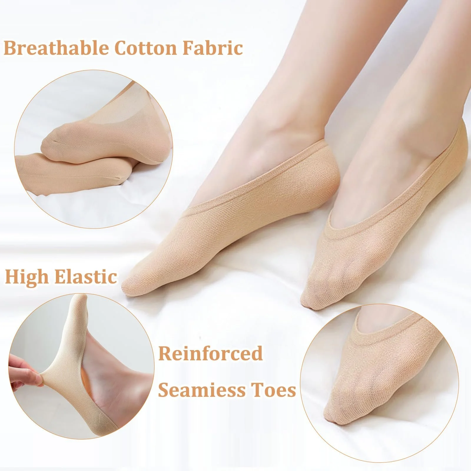 Балетки Носки KEYRI 10 пар Женские, Невидимые носки для тренировок, Короткие носки, Нескользящие носки для тренировок, Носки для балерин, Один размер, фото №2